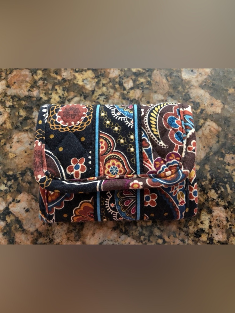 Vera Bradley Quilted Floral Paisley Foldover Wallet - Navy Multi new condition.